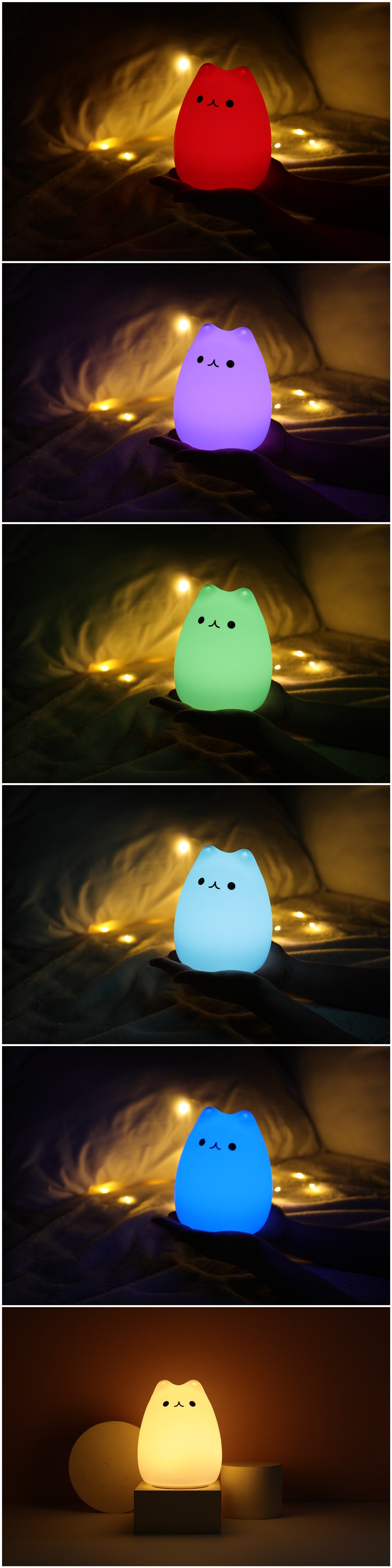 Mini Popular Cat Baby Night Lamp 7-color Pat Touch Color-changing Eye Protection Bedroom Bedside Night Light Gift Children