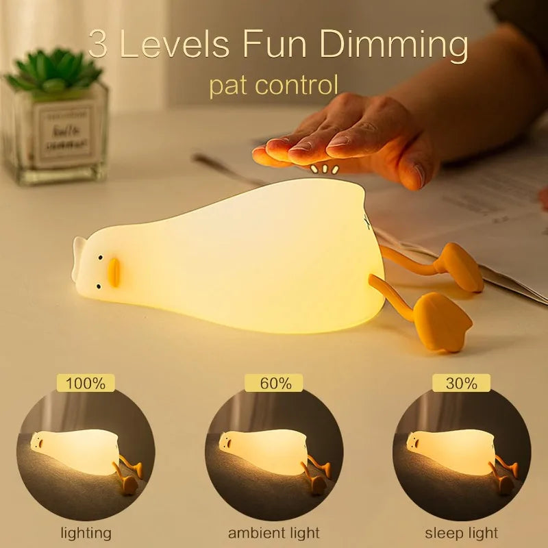LED Duck Night Light Rechargeable Touch Silicone Cartoon Clap Duck Sleeping Night Lamp for Bedroom Decoration Children Gift