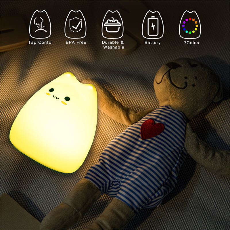 Mini Popular Cat Baby Night Lamp 7-color Pat Touch Color-changing Eye Protection Bedroom Bedside Night Light Gift Children