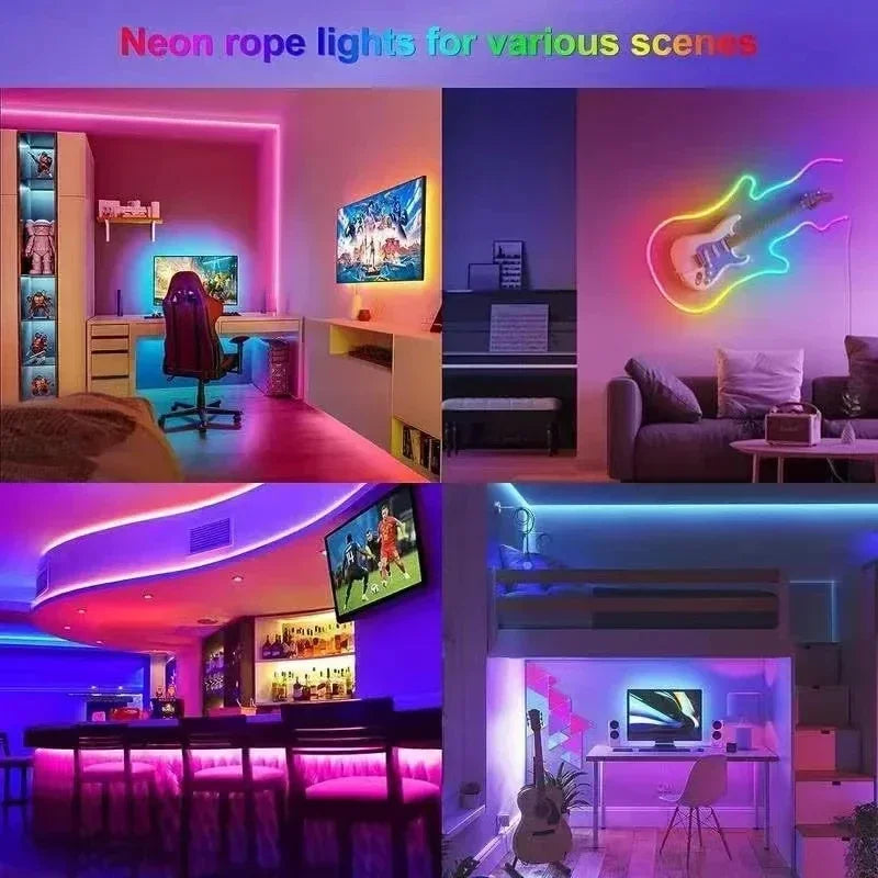 5V USB RGBIC Neon LED Strip Lights with Bluetooth APP Control Music Sync Waterproof Flexible Tape for Gaming Room Party Decor