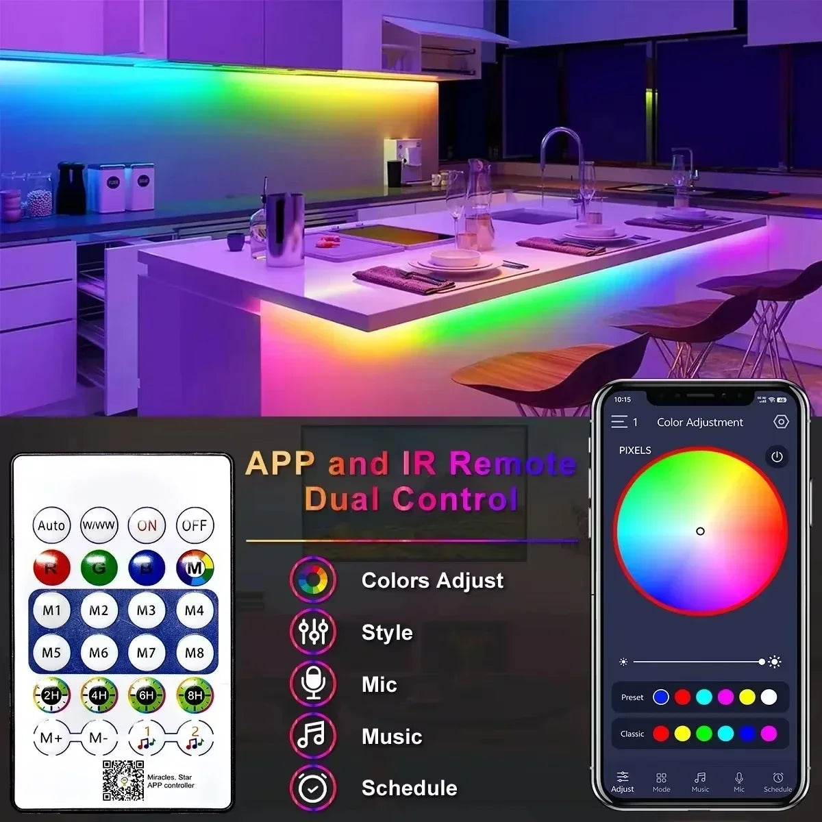 5V USB RGBIC Neon LED Strip Lights with Bluetooth APP Control Music Sync Waterproof Flexible Tape for Gaming Room Party Decor