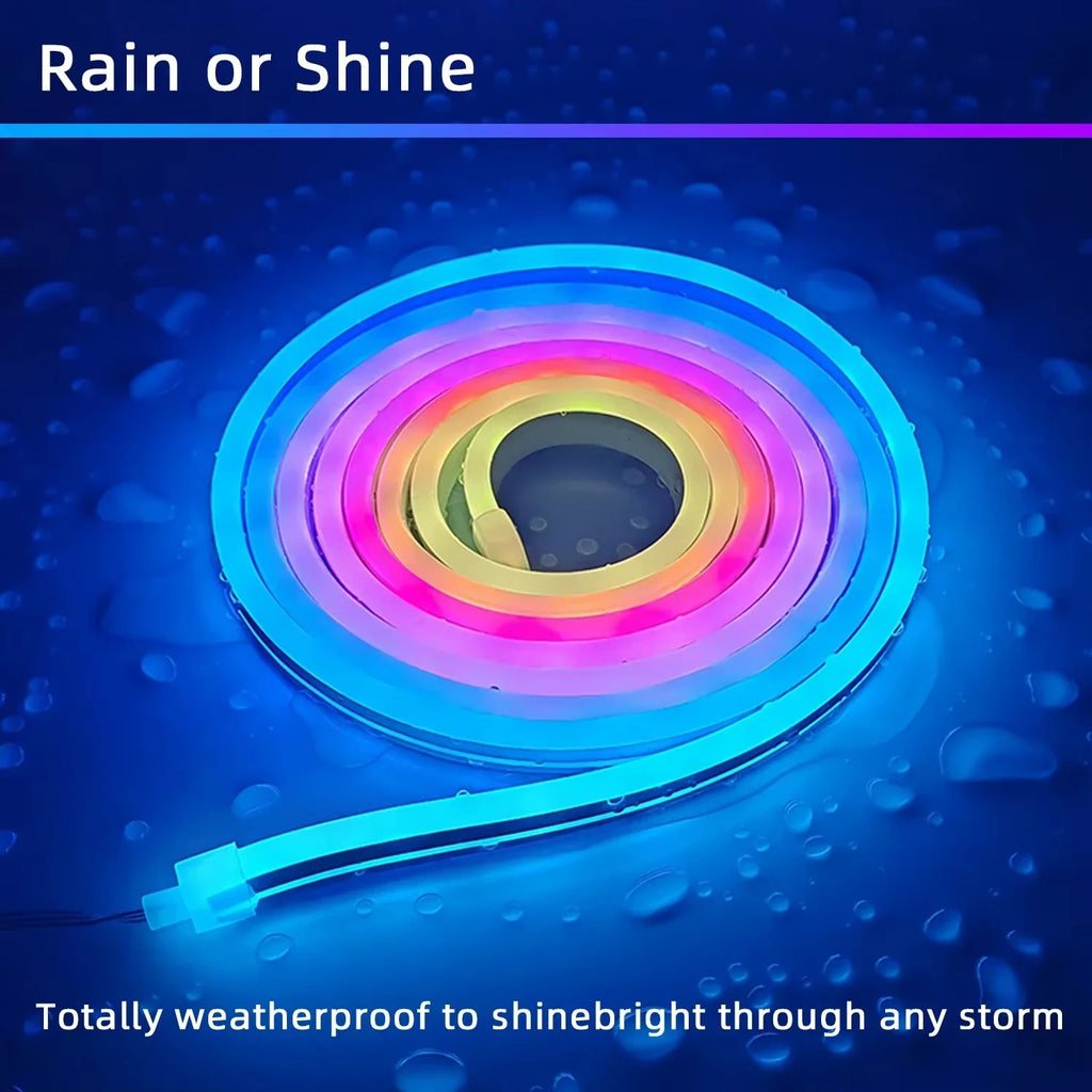 5V USB RGBIC Neon LED Strip Lights with Bluetooth APP Control Music Sync Waterproof Flexible Tape for Gaming Room Party Decor