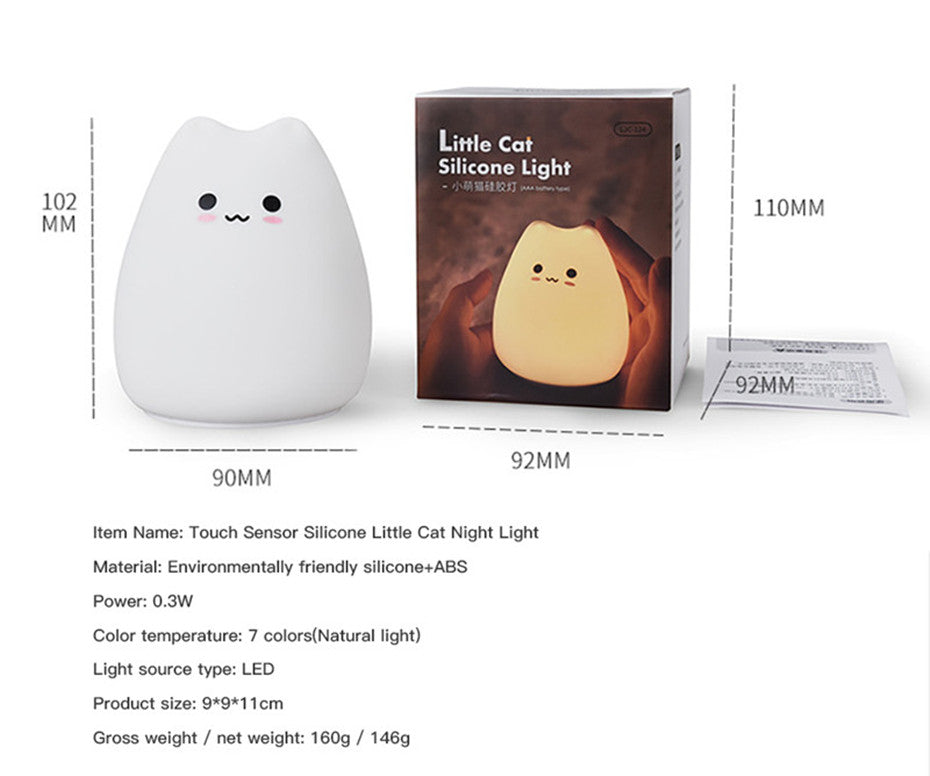 Mini Popular Cat Baby Night Lamp 7-color Pat Touch Color-changing Eye Protection Bedroom Bedside Night Light Gift Children