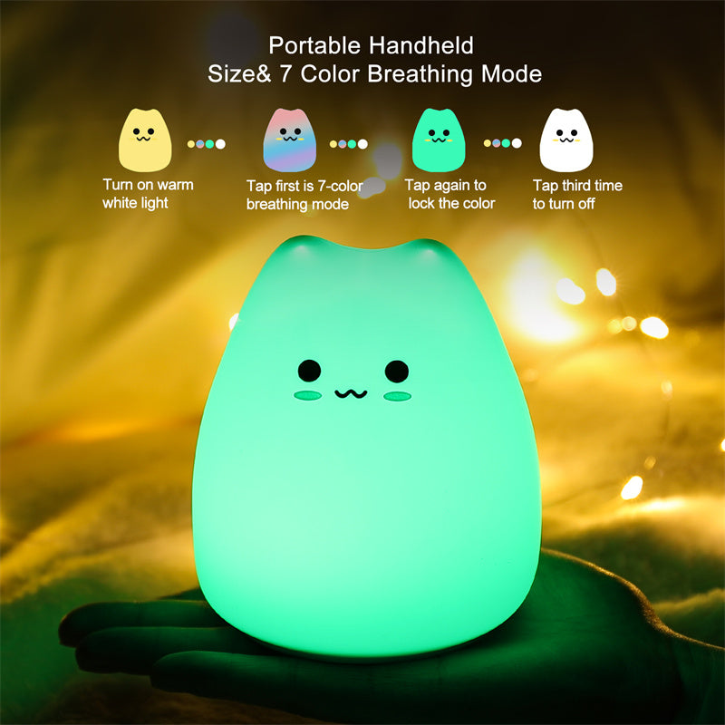 Mini Popular Cat Baby Night Lamp 7-color Pat Touch Color-changing Eye Protection Bedroom Bedside Night Light Gift Children