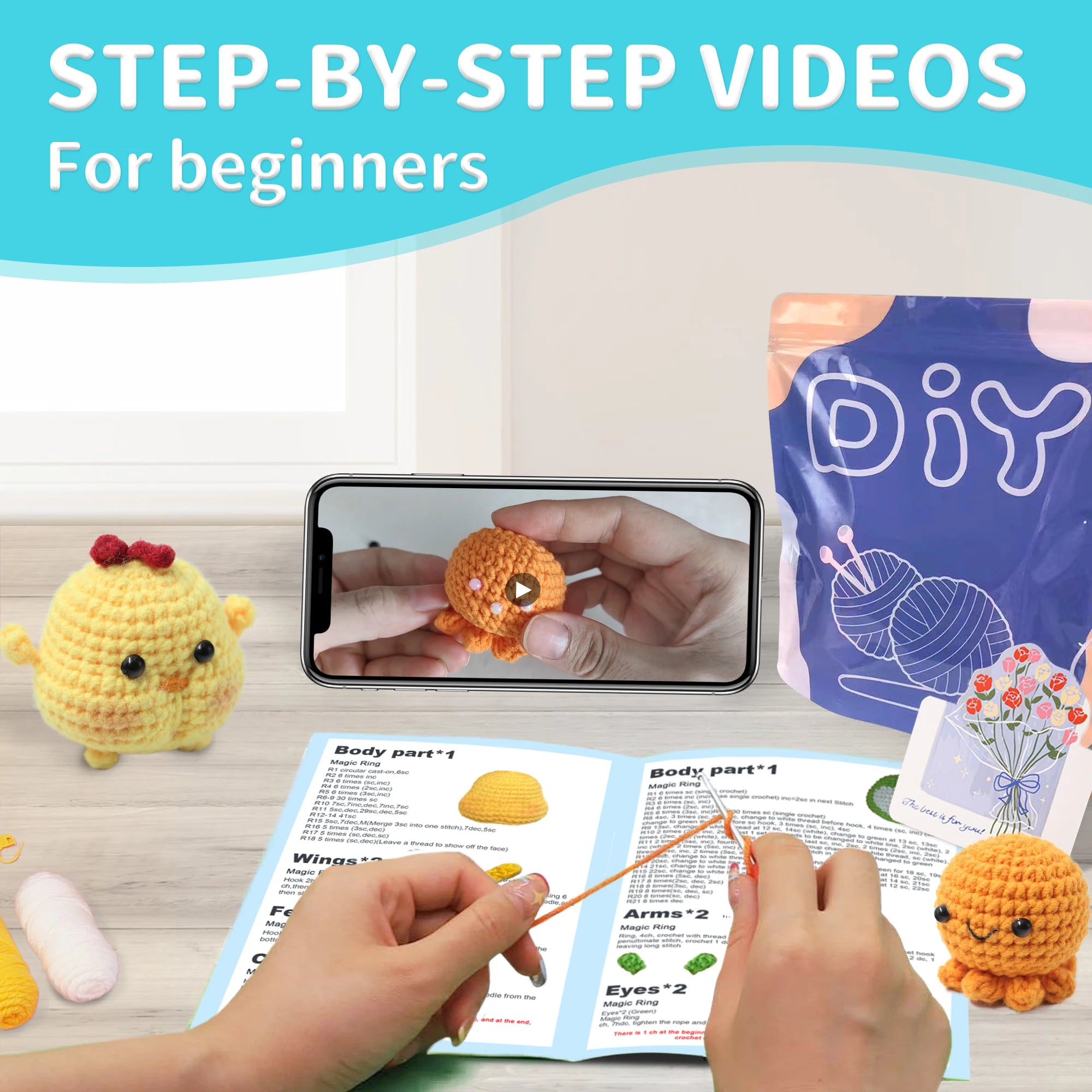 Animal sery Crochet Kit for Beginners Crochet Starter SET