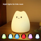 Mini Popular Cat Baby Night Lamp 7-color Pat Touch Color-changing Eye Protection Bedroom Bedside Night Light Gift Children