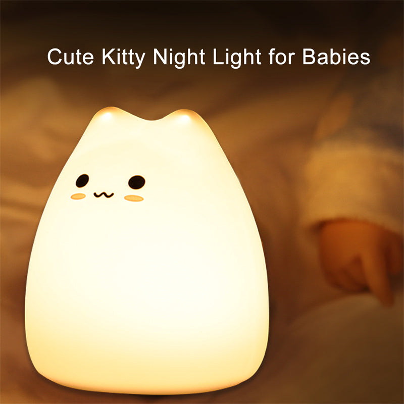 Mini Popular Cat Baby Night Lamp 7-color Pat Touch Color-changing Eye Protection Bedroom Bedside Night Light Gift Children