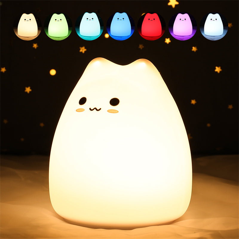 Mini Popular Cat Baby Night Lamp 7-color Pat Touch Color-changing Eye Protection Bedroom Bedside Night Light Gift Children